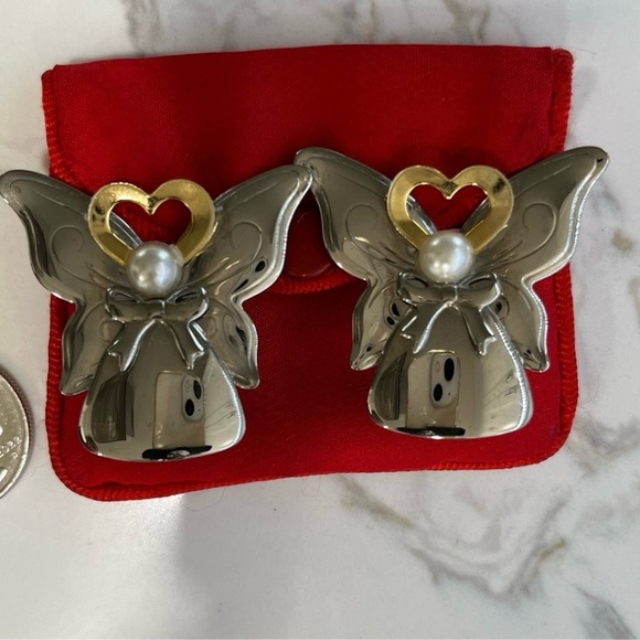 1993 Signed TwoTone Silver Gold HEART Angel Butterfly Earrings Jane Kingwood - Picture 3 of 7